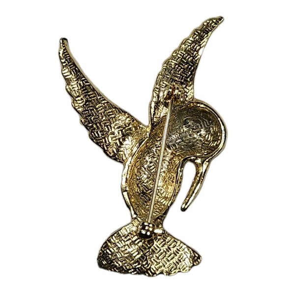 Vintage Gold Tone Hummingbird Bird Brooch Pin with Rhinestone Accents Jewelry - Picture 2 of 4